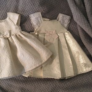 2 gold & white baby girl dresses